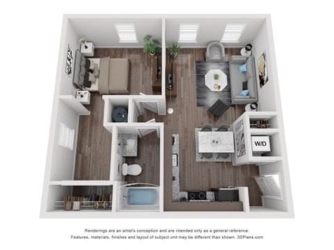 Floor plan for 1 bed, 1 bath, 680 sqft